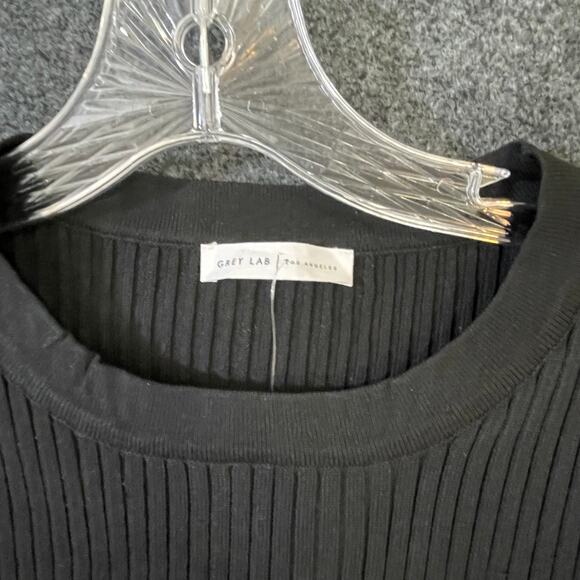 Grey Lab Black Ribbed Knit Top Women’s Size Small 3/4 Sleeve Stretch Minimalist - Picture 2 of 8